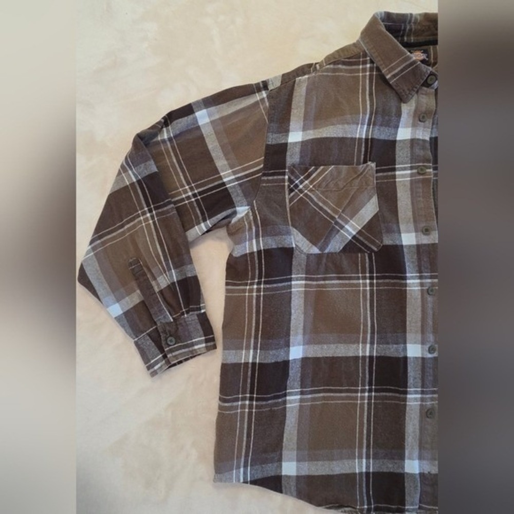 Dickies Plaid Flannel Shirt Mens 2XL Brown Workwear Gorpcore Overshirt - Picture 5 of 6